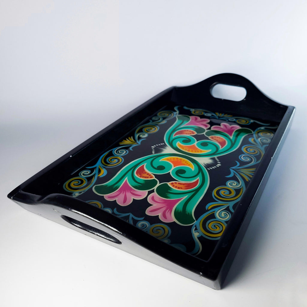 Vintage Rosemaling Tray, Hand Painted Norwegian Folk Art