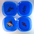 Set of 4 Vintage Cobalt Glass Plates with Gold Overlay