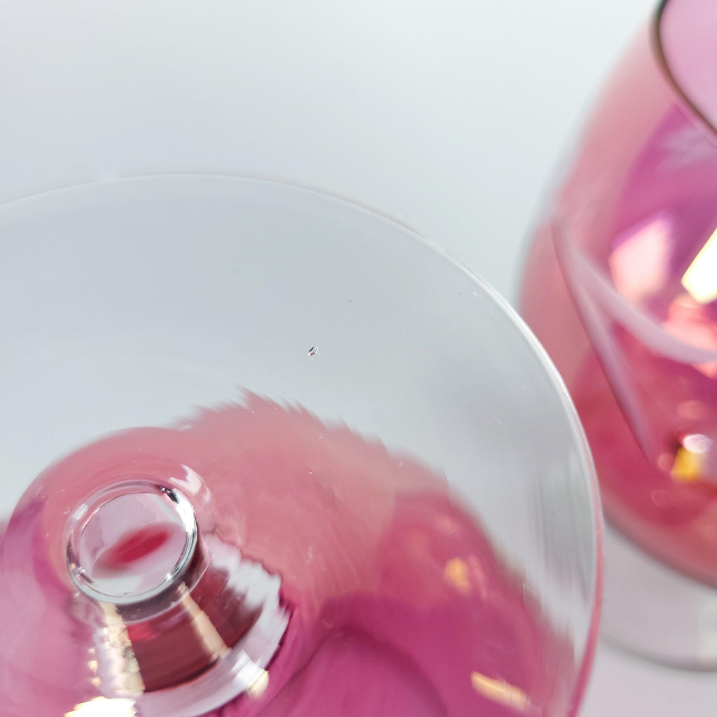 Set of 4 Vintage Pink Glass Stemware, Cranberry Snifters & Depression Glass Coupes