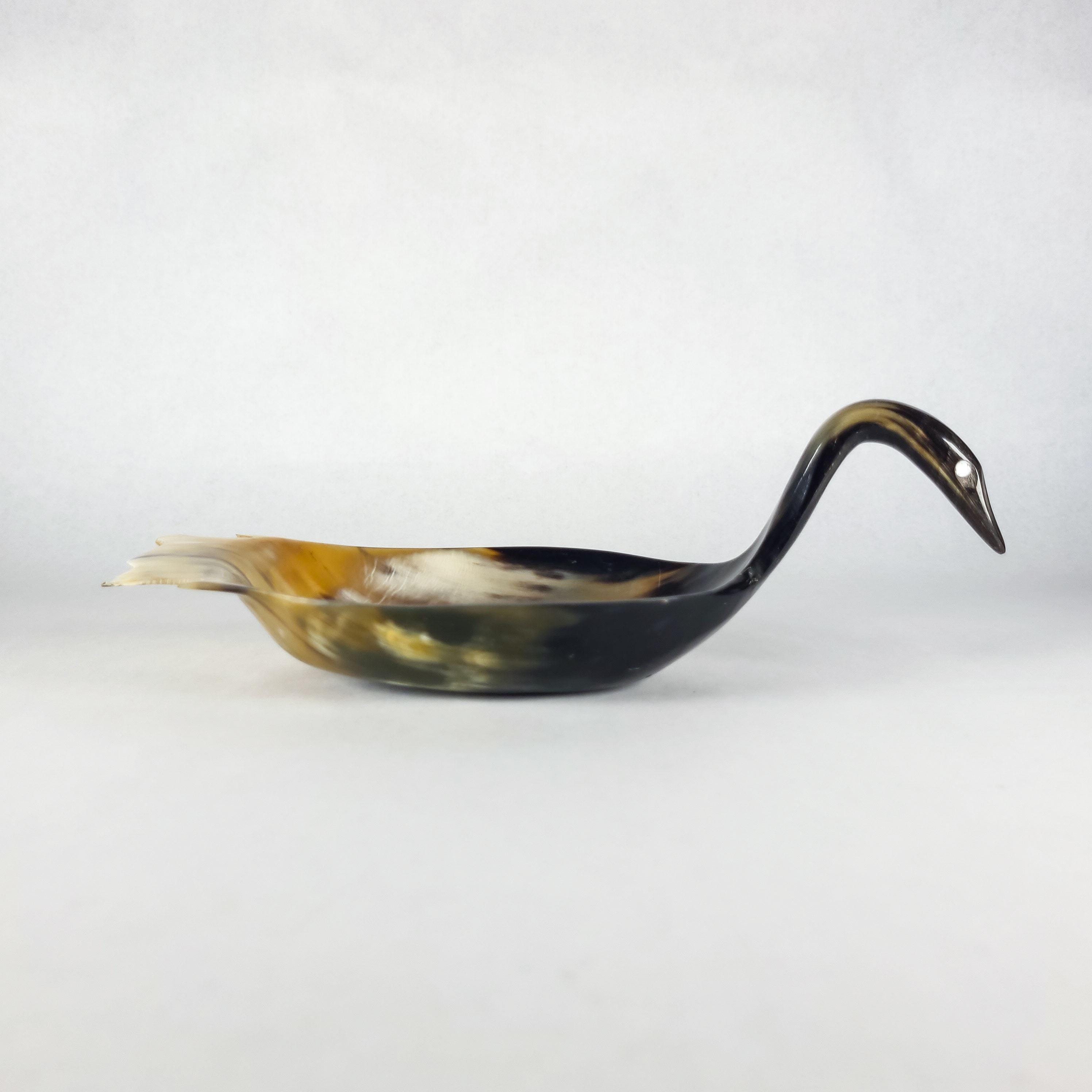 Vintage Buffalo Horn Trinket Dish, MCM Sculptural Bird Catchall