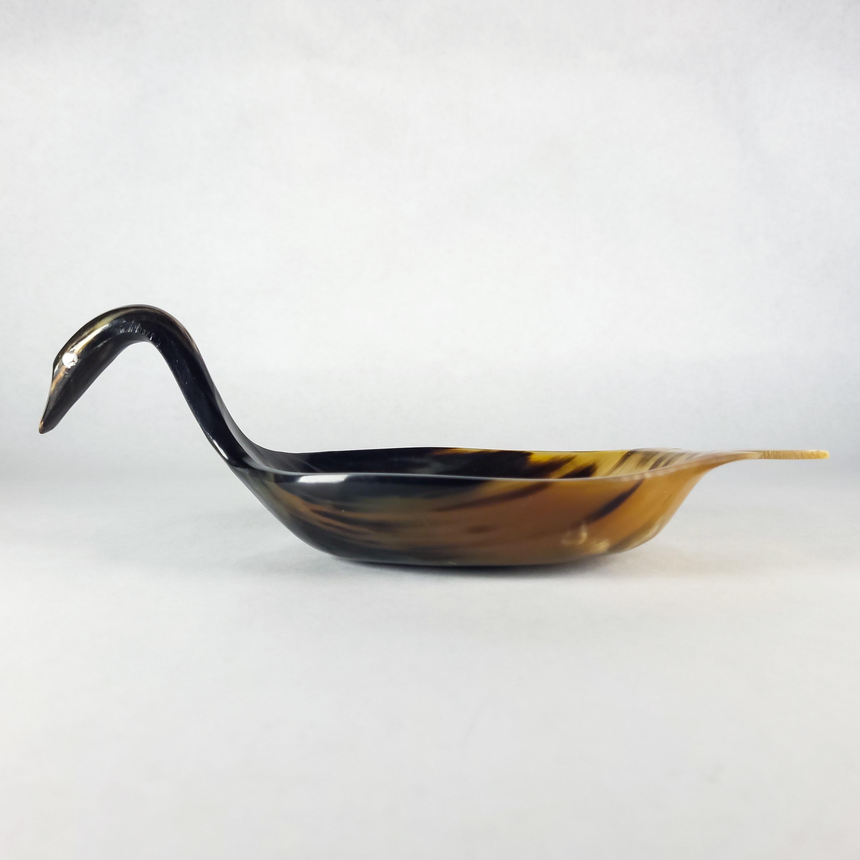 Vintage Buffalo Horn Trinket Dish, MCM Sculptural Bird Catchall