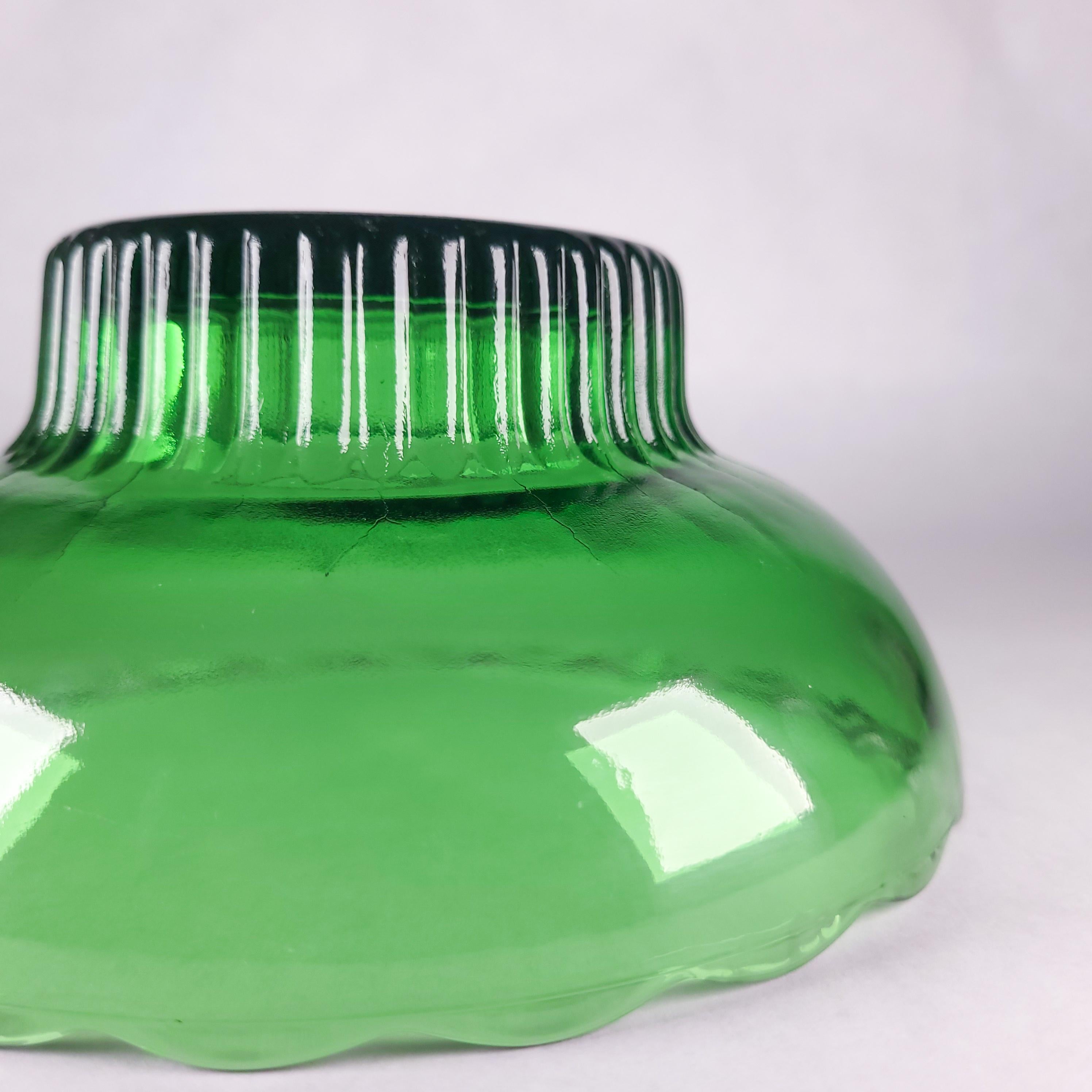 Vintage Emerald Green Pedestal Bowl, E.O. Brody Glass Scalloped Planter, Mid-Century Flower Pot