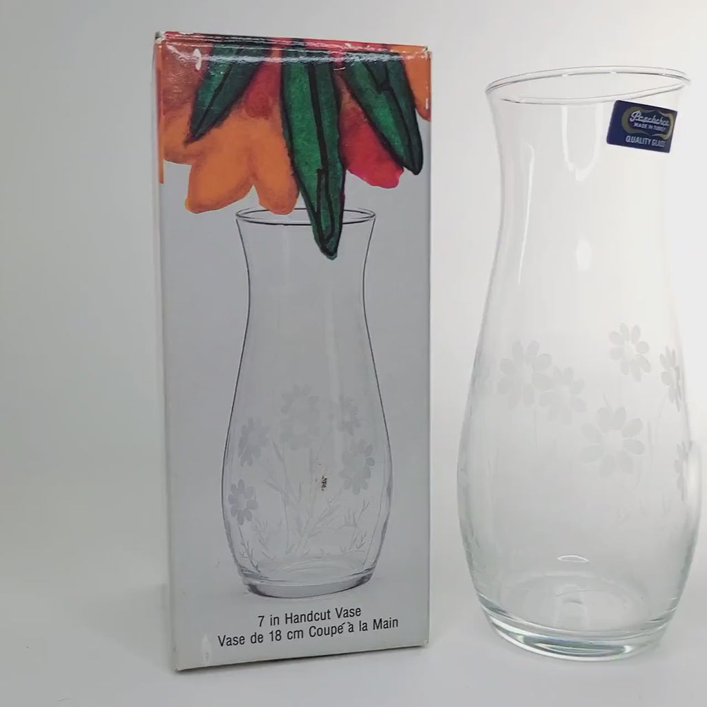 Vintage Etched Glass Vase by Paşabahçe