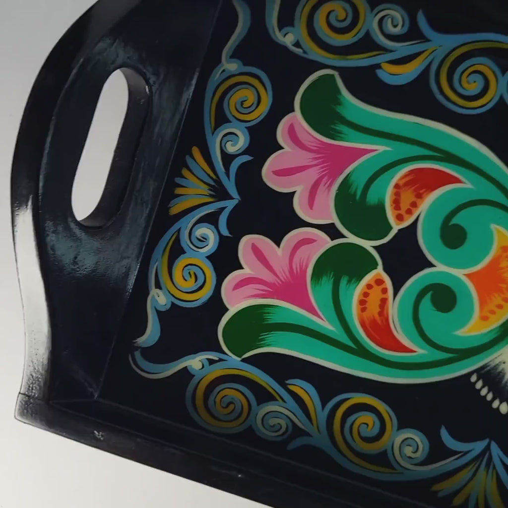 Vintage Rosemaling Tray, Hand Painted Norwegian Folk Art