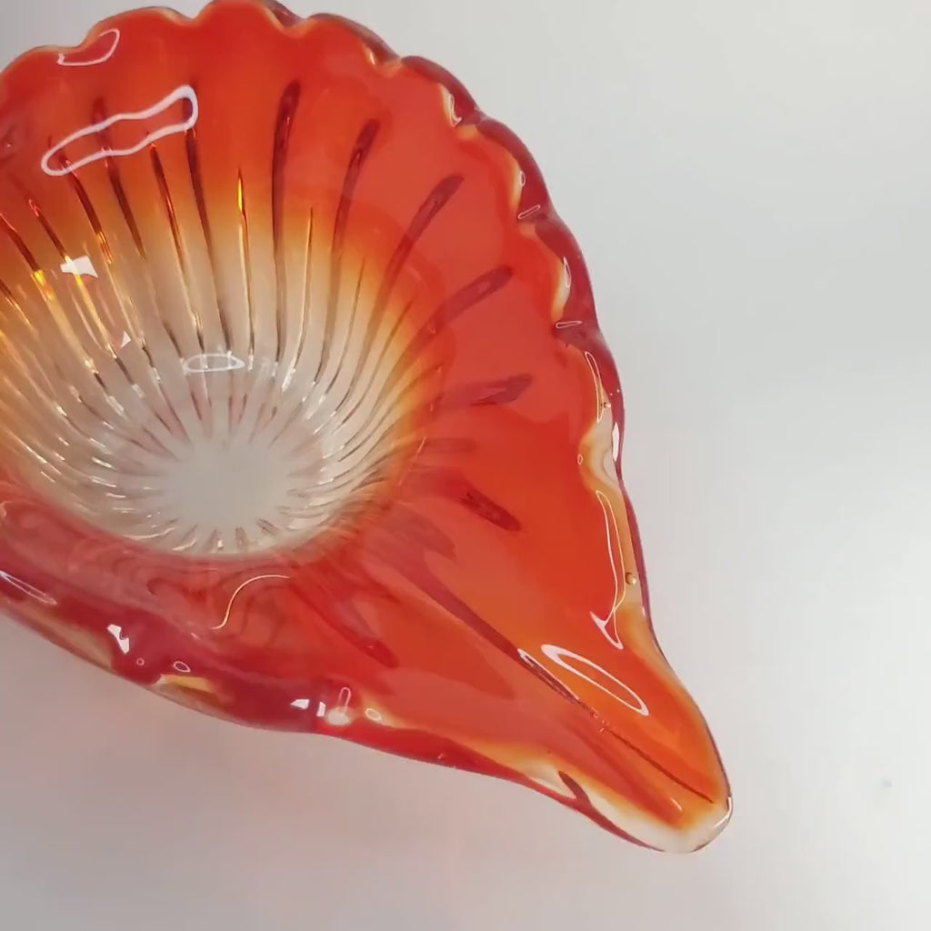 Red Leaf Textured Serving Dish, Vintage Gradient Glass