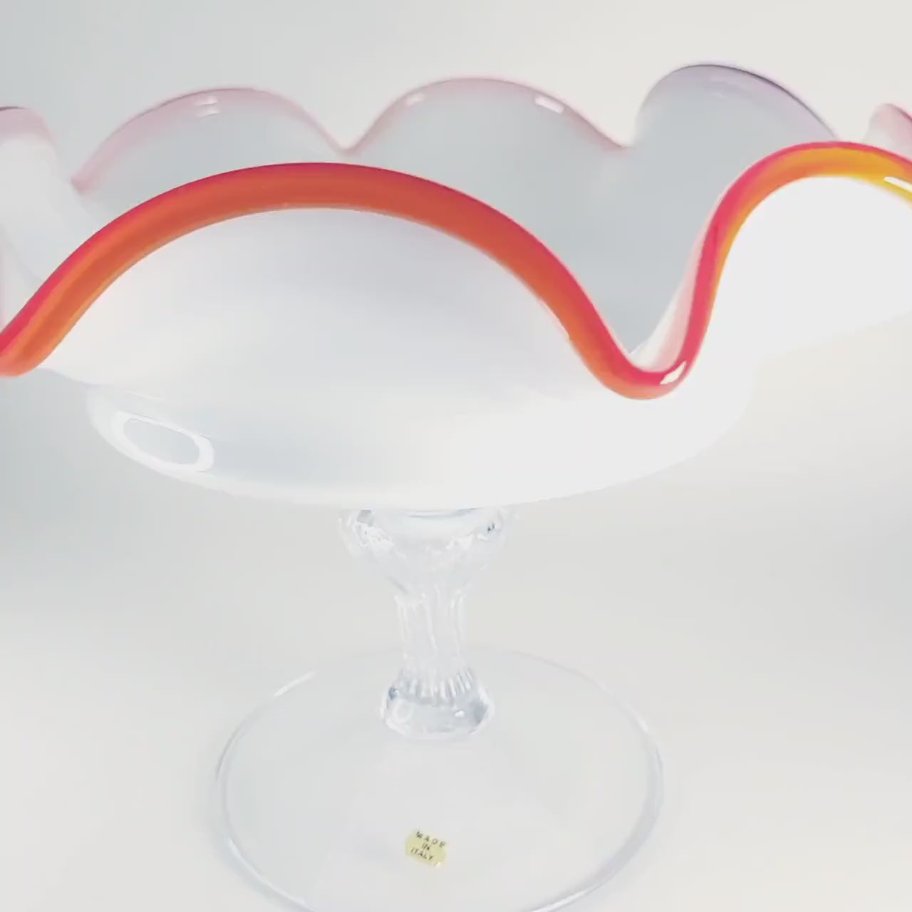 Vintage Milk Glass Compote with Scalloped Rim